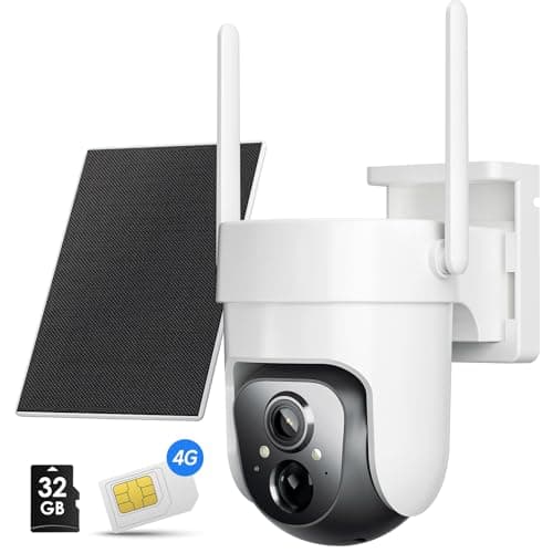 LongPlus Solar 4G LTE Cellular Security Camera Wireless, 2K No WiFi Security Camera, Solar Battery Powered Outdoor Camera Wireless, 360° View, Color Night Vision, Smart AI Detection