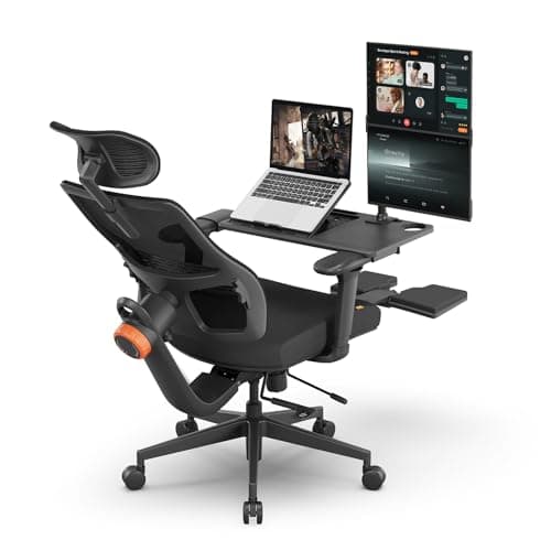 Newtral Ergonomic Office Chair with Laptop Tray - Desk Chair with 4D Armrests, Dynamic Lumbar Support, ComFootrest & 136° Recline - High Back Executive Chair for Home Office (with Laptop Desk)