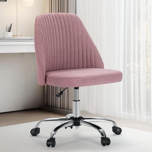 Sweetcrispy Armless Office Chair, Modern Fabric Home Office Desk Chairs with Wheels Adjustable Swivel Task Computer Vanity Seat for Small Spaces
