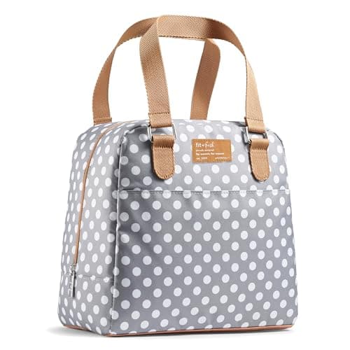 Fit & Fresh Lunch Bag For Women, Insulated Womens Lunch Bag For Work, Leakproof & Stain-Resistant Large Lunch Box For Women With Containers, Zipper Closure Minneola Bag Grey Dot