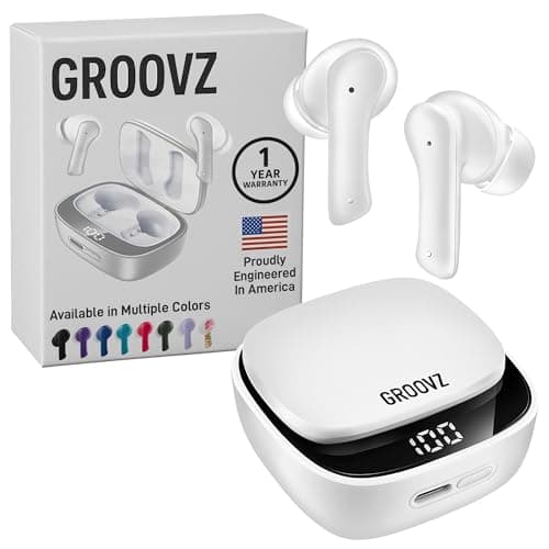 Groovz True Wireless Earbuds with Charging Case - Designed and Engineered in The USA - IPx4 Water Resistant Bluetooth Earbuds Compatible with Apple and Android - 27Hrs Battery Life - White