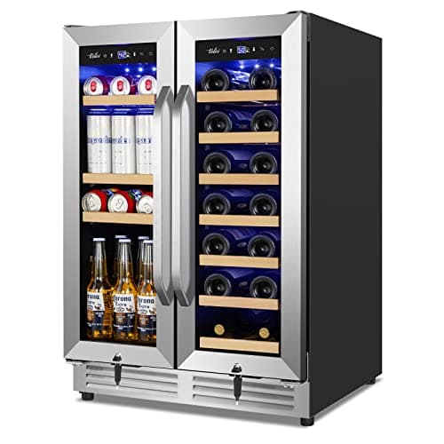 Velivi Wine and Beverage Refrigerator Under Counter, 24 Inch Beverage Fridge Dual Zone with Glass Door, Built In Beverage Cooler with Increase Capacity Space, Advanced Cooling System