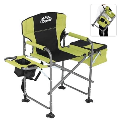Coumy Camping Directors Chair, Oversized Portable Folding Chair, Heavy Duty High Directors Chair with Cooler Bag&Side Table for Fishing Lawn Picnic, Supports 400lbs,Foldable Camp Chairs(Green)