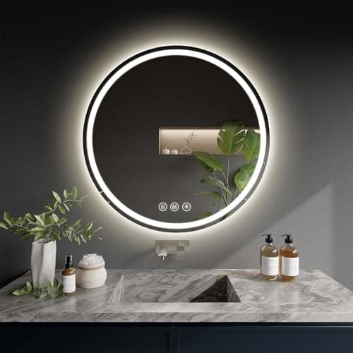 WISSMIELS LED Bathroom Mirror 20 Inch Round Bathroom Mirror with Lights, Circle LED Mirror, Wall Mounted Lighted Bathroom with 3 Colors Brightness, Anti-Fog, Dimmable, Shatter-Proof