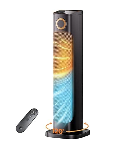 Patio Heater And Fan Combo for Indoor Use, 1500W Tower Portable Electric Space Outdoor with Remote,Infrared Heater, 15H Timer, Oscillation, Quiet, for Garage, Room, Office BLACK