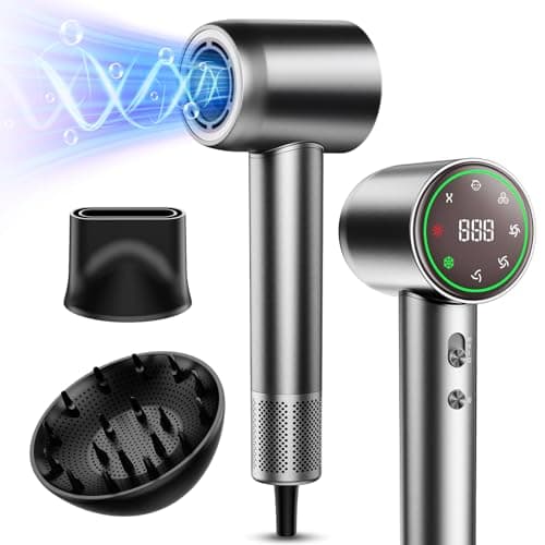 Hair Dryer, 160000 RPM High-Speed Ionic Low Noise Blow Dryer with Brushless Motor for Fast Drying, Thermo-Control Quiet Hair-Dryer with Diffuser and Nozzle for Home Travel Salon