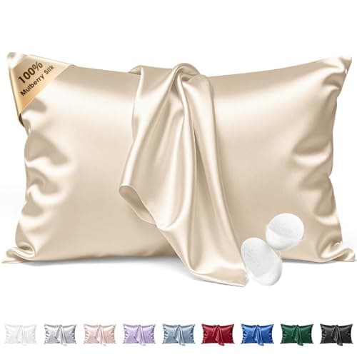 BYTB Silk Pillow Cases Queen Size 100% Mulberry Silk Pillowcase for Hair and Skin 22 Momme Both Side Grade 6A Silk Cooling Soft Breathable 20 x 30 Inches with Hidden Zipper 1PC, Beige