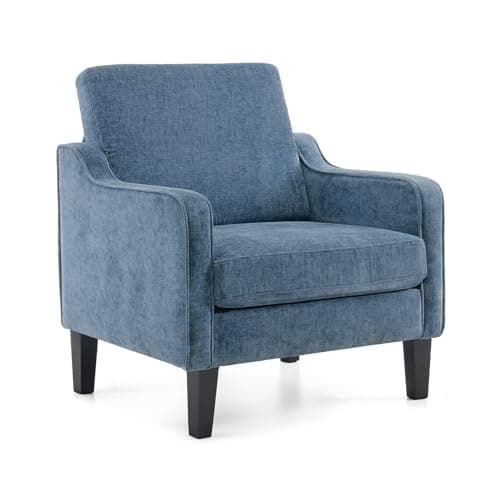 VINGLI Mid Century Modern Accent Chair,Navy Blue Chenille Chairs for Living Room Upholstered Armchair with Scooped Arms for Bedroom,Apartment,Studio,Office,Waiting Room