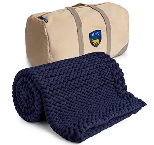 California Design Den 100% Cotton Handmade Chunky Knit Weighted Blanket 15 Pounds, 100% Cotton No Fillers, Breathable, Soft & Calming, All-Season Evenly Weighted Throw (Blue)