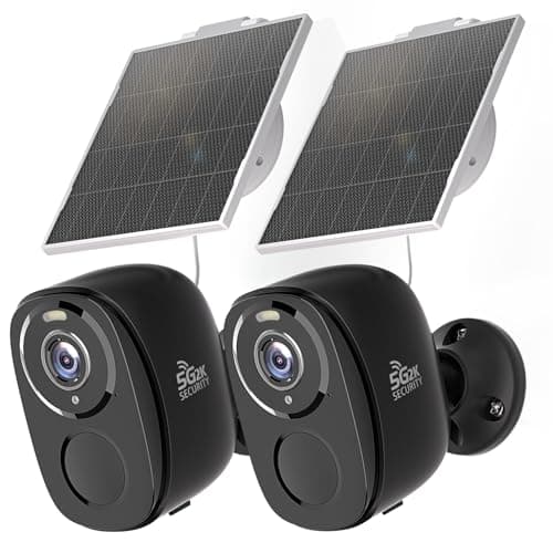 Rraycom 2Pack 5G Solar Security Cameras Wireless Outdoor, 2K Battery Camera w/Solar Panel, Siren Alarm, Color Night Vision, 2-Way Talk, Waterproof, Works/Alexa, WiFi Camera for Outdoor Surveillance