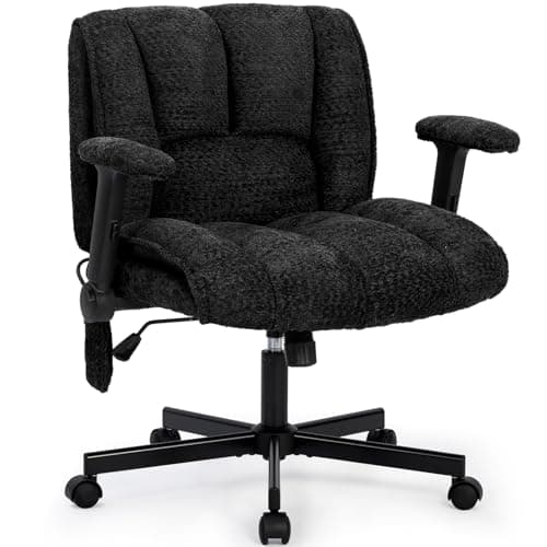 Criss Cross Legged Office Chair with Flip-Up Arms and Wheels, Wide Seat Desk Chair with Built-In Dynamic Airbag Lumbar Support, Modern Cross-Leg Chair for Home Office, Apartment, Vanity, Black