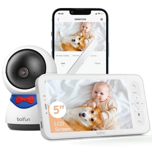 BOIFUN 5" Baby Monitor, 1080P WiFi Baby Camera Via App and Screen Control, Night Vision, 2-Way Talk, Cry& Motion Detection, Record & Playback, Lullabies, Phone App, Works with iOS, Android