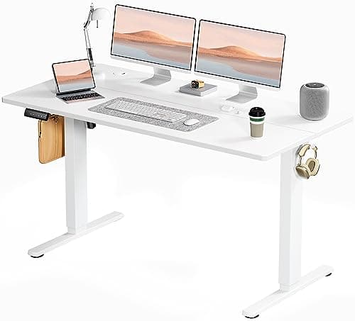Elevon Electric Adjustable Height Standing Desk - 55 x 24 inch Sit to Stand Up Desk with Splice Board, Rising Home Office Computer Table with 2 Hook and Wire Hole for Work