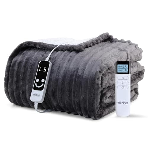 XINIUSLEEP Heated Blanket Electric Blanket 50"x60", Soft Flannel Sherpa Electric Throw with 5 Heating Level & 12 Times Setting, Heated Throw with Overheating Protection, Machine Washable (Grey)