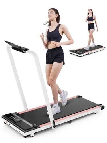 DeerRun Foldable Walking Pad Treadmill for Home & Office, Under Desk Walking Pad Treadmill with 9% Manual Incline and Handlebar, 0.6–7.5 MPH, 300 lb Capacity, App & Remote Control