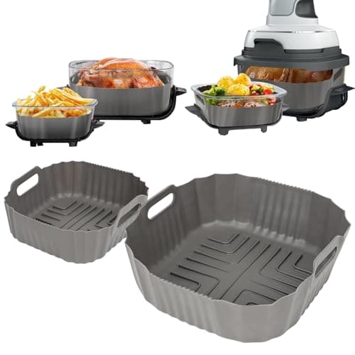 BYKITCHEN Silicone Air Fryer Liners for Ninja Crispi Portable Glass Airfryer, 2PCS Airfryer Liners for 4 QT & 6 Cup Glass Containers, Ninja Crispy Air Fryer Cooking System Accessories(Gray)