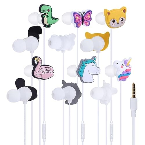 QearFun Cartoon Silicone Earbuds for Kids,Different Pattern 6pcs,Kawakii Wired Earbud & in-Ear Headphones Personality Gift for School Girls and Boys with Microphone & 3.5mm Jack(Animal)