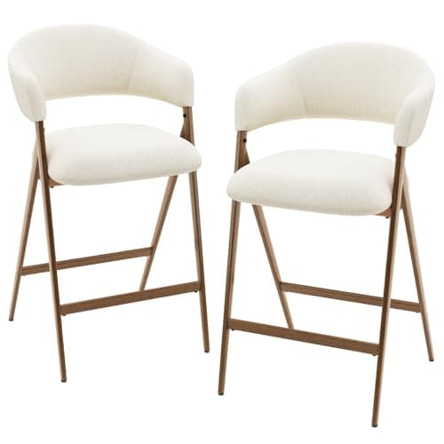 COLAMY Bar Stools Set of 2, Counter Height BarStools with Back, Modern Upholstered Island Stools with Metal Legs for Kitchen Counter, Dining Room, Beige