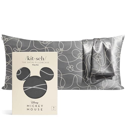 Kitsch & Disney Mickey Mouse Satin Pillowcase with Zipper – Limited-Edition Better Than Silk Pillowcase – Soft Cooling Toddler Bed Time Pillow Case for Hair & Skin – King Size 19x36