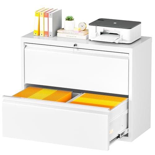 INTERGREAT 2 Drawer Lateral File Cabinet with Lock, White Lateral Filing Cabinet, Locking Metal Steel Wide File Cabinets for Home Office