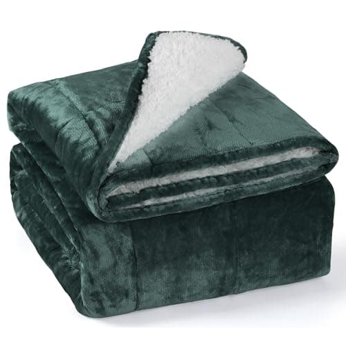 Alomidds Weighted Blanket Queen Size 15lbs 60 x 80 inches,Adult Weighted Blankets with Soft Plush Fleece,Fluffy Thick Warm Sherpa & Cozy Flannel Heavy Blanket for Sofa Bed,Forest Green