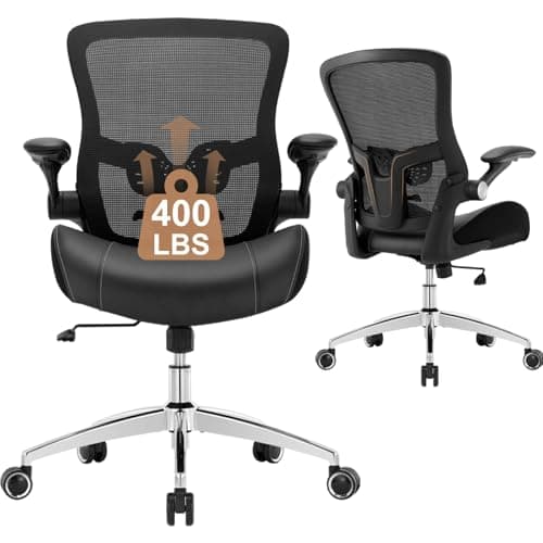 OLYFING Big and Tall Office Chair 400lbs, Heavy Duty Ergonomic Computer Desk Chair, Leather Office Task Chair for Heavy People with Wide 3D Modeling Foam Seat, Adjustable Lumbar Support and Arms