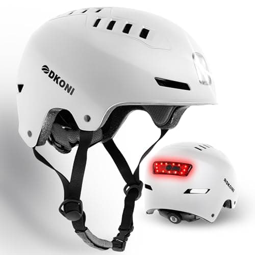 DKONI Bike Helmet with LED Lights Bicycle Helmets USB Rechargeable Front & Back LED Light Adult Cycling Helmet for Urban Commuter (Large, White)