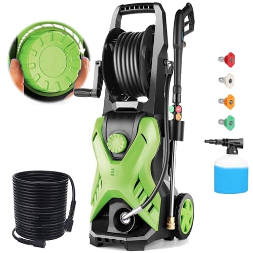 Commowner 5000 PSI Adjustable Pressure Washer 2.8GPM Electric Power Washer with 33ft Pressure Hose, 4 Nozzle and Foam Cannon, Powerwashers for Home, Cars, Pressure Setting Range (2500-5000PSI) Green