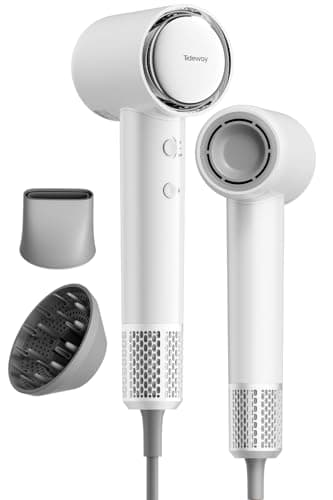 Tideway Hair Dryer, Blow Dryer with Diffuser, Ionic Professional High-Speed 1500W Low-Noise, 110,000 RPM Brushless Motor, Fast Drying, Travel Compact for Women & Men (White)