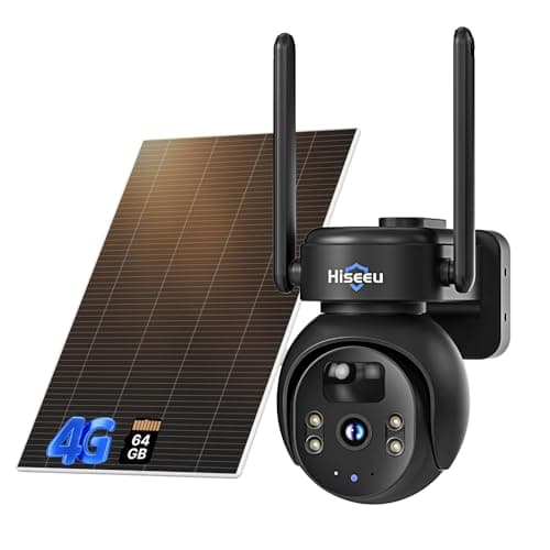 Hiseeu 4G LTE Cellular Security Camera Solar Powered, No WiFi Security Camera Wireless Outdoor, PIR Motion, 2 Way Talk, 360° PTZ, 2K Color Night Vision, 64G SD & SIM Card Included