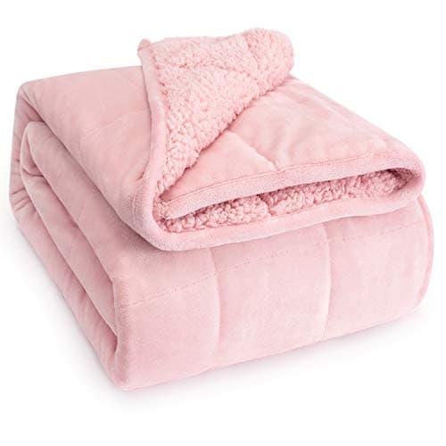 Wemore Sherpa Fleece Weighted Blanket for Adult, 15 lbs Dual Sided Cozy Fluffy Heavy Blanket, Ultra Fuzzy Throw Blanket with Soft Plush Flannel Top, 60 x 80 inches Pink on Both Sides