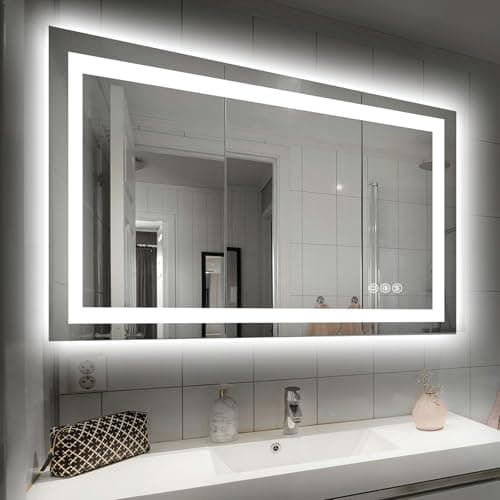 Hivone 40X32 LED Bathroom Mirror with Lights, Anti-Fog, Dimmable, Backlit + Front Lit, Smart Bathroom Vanity Mirror, Memory Function, Shatterproof, Tempered Glass (Horizontal/Vertical)