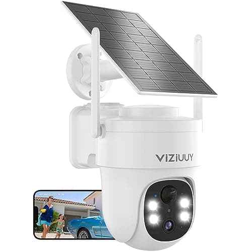 VIZIUUY Solar Security Cameras Wireless Outdoor, 3MP Pan Tilt 360°WiFi Camera with Color Night Vision/PIR Sensor/2-Way Audio/Alexa/Google Assistant