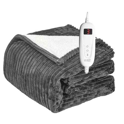 Tefici Heated Electric Blanket Full Size 72"x84" 6 Levels Over-Heat Protection Fast Heating 1/3/6/9 Hours Auto-Off,Heating Blanket Full Size,Soft Flannel to Sherpa ETL&FCC Certified Grey