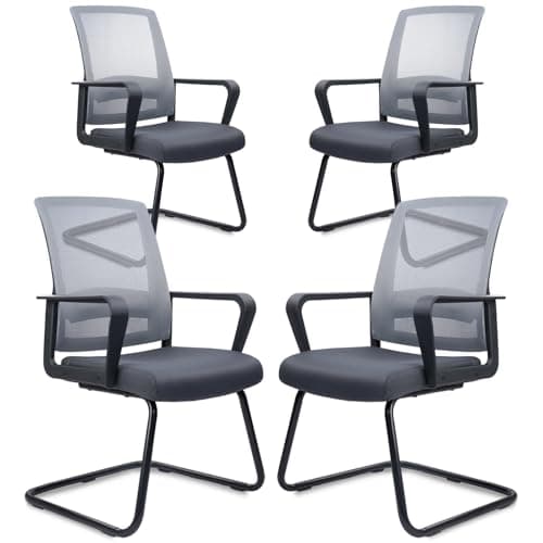CLATINA Office Guest Chair with Lumbar Support and Mid Back Mesh Space Air Grid Series for Reception Conference Room (Gray-4 Pack)