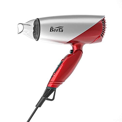 BERTA 1875Watts Folding Handle Hair Dryer Ceramic Negative Ionic Blow Dryer with Nozzle Compact for Children & Traveling