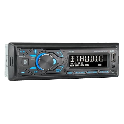 JENSEN MPR210 7 Character LCD Single DIN Car Stereo Radio | Push to Talk Assistant | Bluetooth Hands Free Calling & Music Streaming | AM/FM Radio | USB Playback & Charging | Not a CD