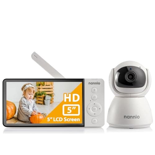 nannio Comfy 5'' HD Non-WiFi Baby Monitor with Camera & Audio, IPS Display, 5000mAh Battery, 1000ft Range, Soothing Lullaby, Fully Remote PTZ, Night Vision, 2-Way Audio, Temp Sensor, Ideal Baby Gifts