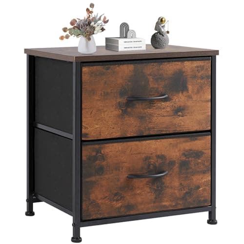 Sweetcrispy End Table with 2 Drawers for Bedroom, Small Bedside Nightstand, Storage Organizer Furniture, Fabric Cabinet Wood Top, Lightweight, Mini Dresser for Clothes, Closet, Dorm, 20" Height