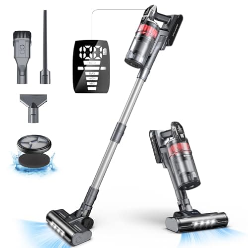 UML0 Cordless Vacuum Cleaner, Powerful Suction Vacuum Cleaners for Home, Stick Vacuum with 60 Mins Runtime, Anti-Tangle, Auto Mode, LED Display,8-in-1 Rechargeable Vacuum for Pet Hair
