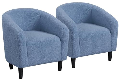 Yaheetech Barrel Chairs, Furry Accent Chairs with Soft Padded Armrest for Living Room Bedroom Waiting Room Office, Set of 2, Blue