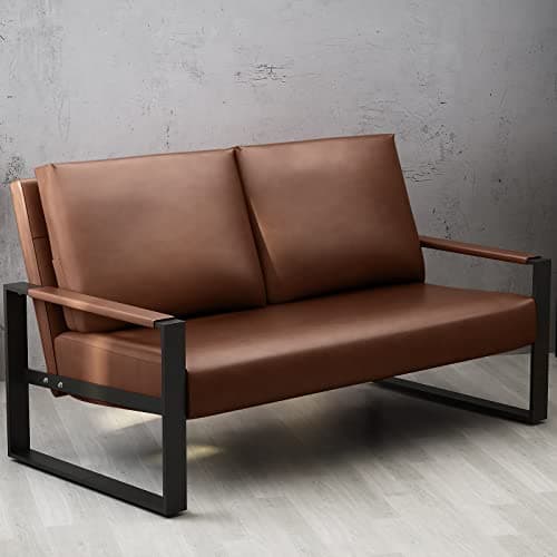 AWQM Faux Leather Couch, Mid-Century Loveseat Sofa,Upholstered Faux Leather Loveseat,Small Couch for Small Spaces,Office,Living Room,Borwn