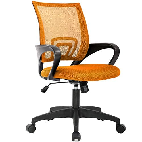 BestOffice | Ergonomic Office Chair | Mid-Back Swivel Desk Chair | Breathable Backrest & Lumbar Support | Adjustable Height | Sponge Seat | Rolling Wheels | Orange | for Adults & Women