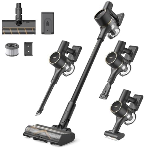 DREAME R10 Pro Cordless Vacuum Cleaner for Home, 6-in-1 Cordless Stick Vacuum Rechargeable, 60Mins Runtime, Powerful Suction, Wireless Vacuum Cleaner for Hardwood Floor, Carpet, Tile, Pet Hair, Black