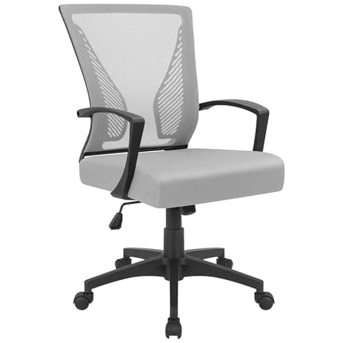 Furmax Office Chair Ergonomic Computer Desk Mesh Chair Mid Back Swivel Lumbar Support with Armrest (1, Gray)