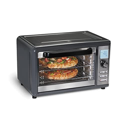 Hamilton Beach Countertop Digital Air Fryer Oven with Sure-Crisp, 6-in-1 Functionality, 150-450⁰F Temp Range, 1800W, XL Capacity for 2 12” Pizzas, Two 9” x 13” Pans and 4 Rack Positions, Grey (31390)