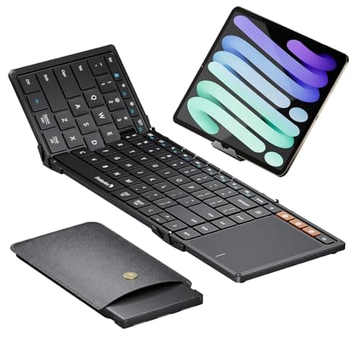 ProtoArc Foldable Keyboard with Touchpad, XK01 TP Folding Portable Keyboard, Full Size Keys, Large Trackpad Bluetooth Travel Keyboards for Laptop PC Tablet - Black