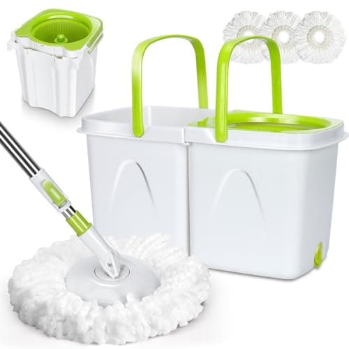 Nolopau Spin Mop and Bucket with Wringer Set, Separate Clean and Dirty Water, Small Spin Mop Bukcet System with 3 Reusable Microfiber Mop Pads, Wet Dust Mop for Floor Cleaning, Bucket Volume 4L