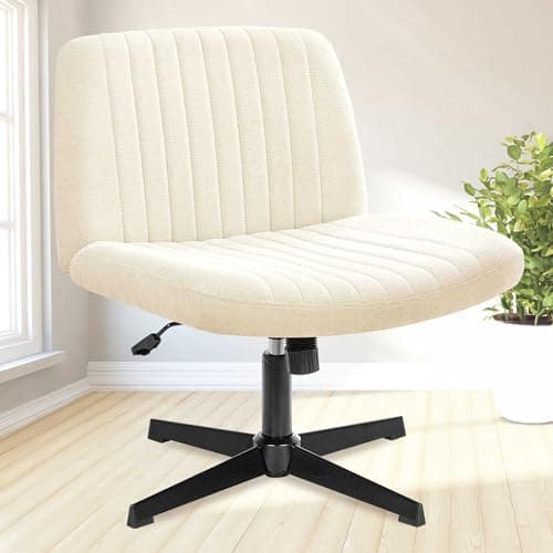NEO Chair Criss Cross Chair No Wheels Armless Cross Legged Office Desk Wide Comfy Vanity Makeup Chair Adjustable Computer Task for Home Office Fabric (Beige)
