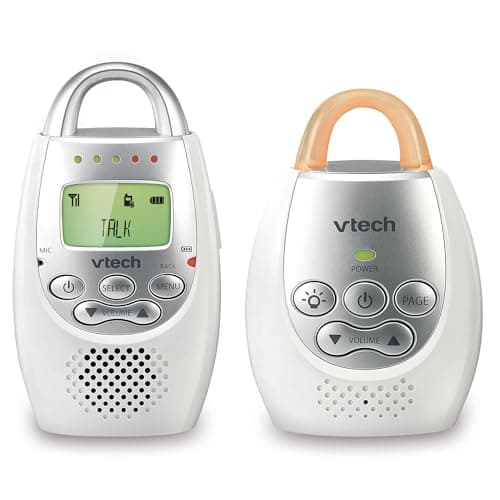 VTech Communications DM221 Audio Baby Monitor with up to 1,000 ft of Range, Vibrating Sound-Alert, Talk Back Intercom & Night Light Loop, White/Silver